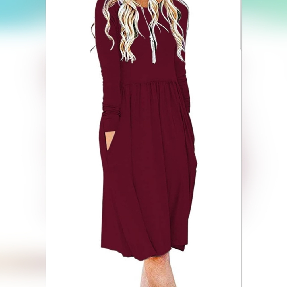 Long Sleeve Dress Wine,Red Size:Large